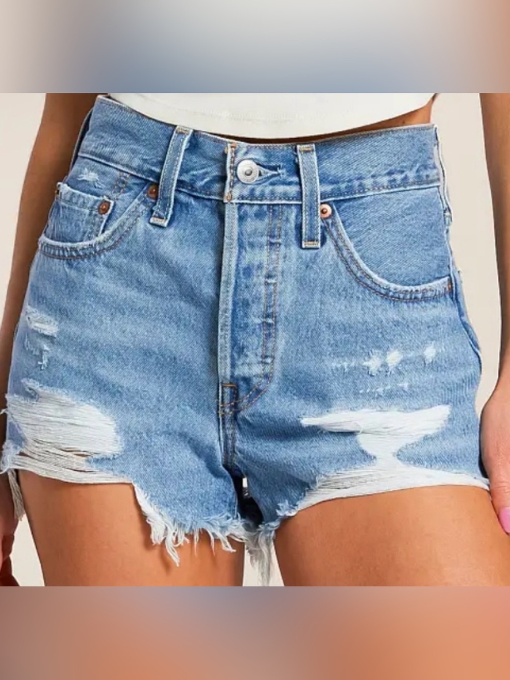 NEW! Levi’s 501 High Rise Distressed Cutoff Denim Shorts Size 34
